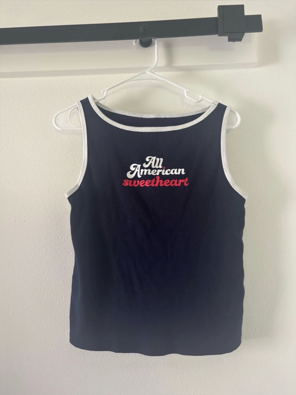 wild fable Navy Tank Swim Top with White Trim and Red Script